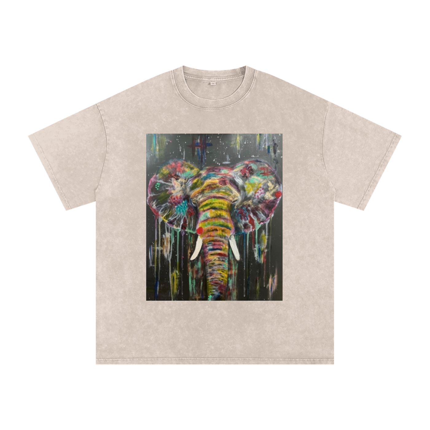 Original Abstract Elephant Painting Washed T-Shirt