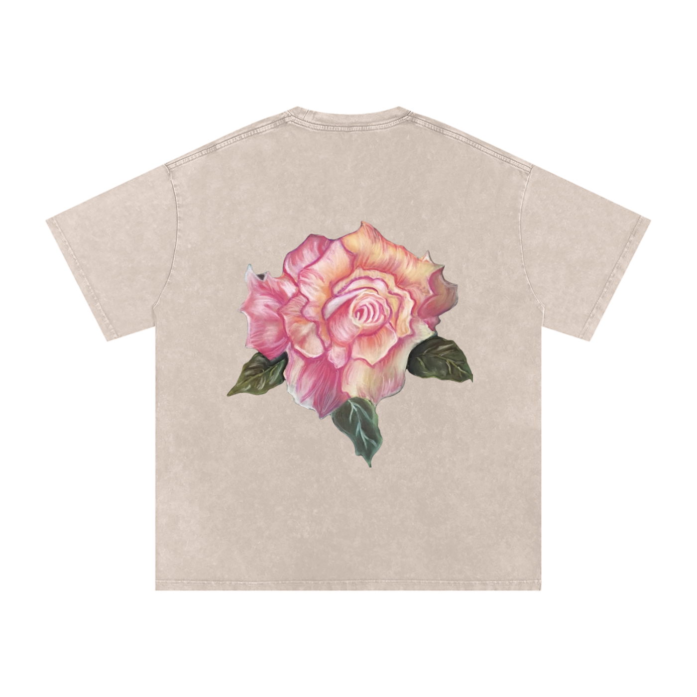Original Rose Painting Snow Washed Cotton T-Shirt