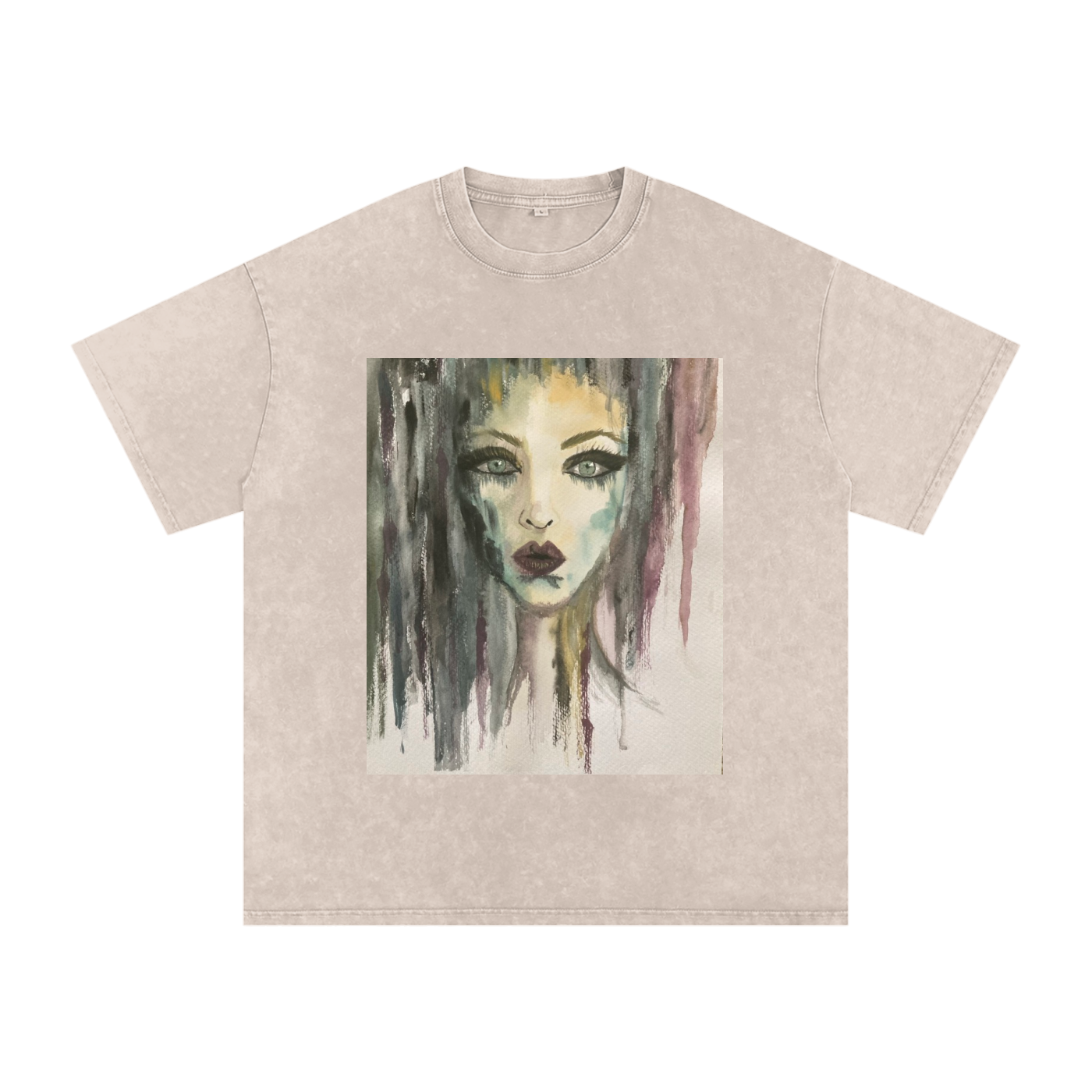 Original Watercolor Woman Snow Washed Cotton T-Shirt
