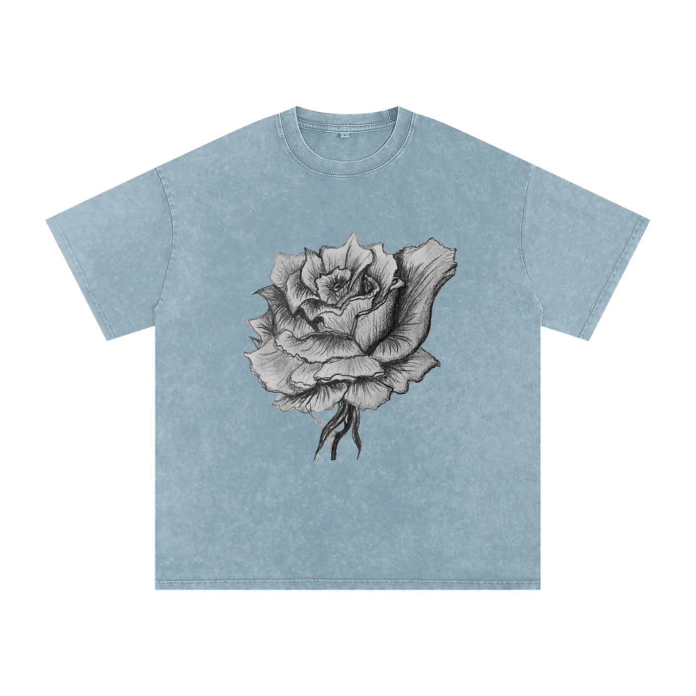 Original Rose Sketch Washed Oversized Cotton T-Shirt