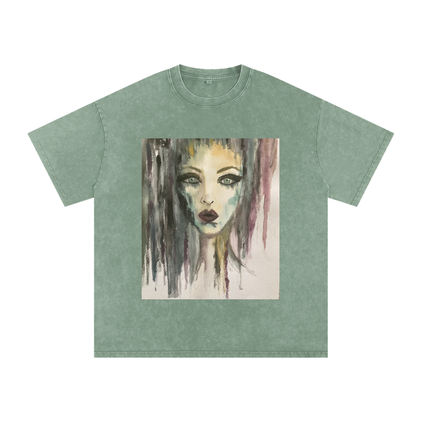 Original Watercolor Woman Snow Washed Cotton T-Shirt