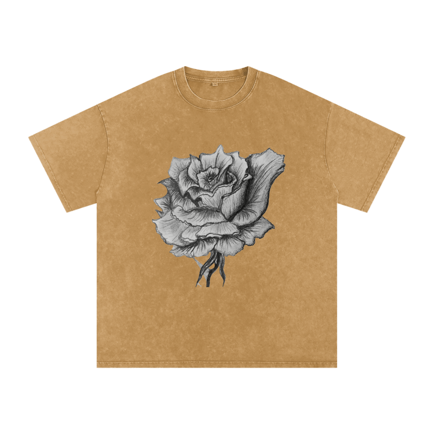 Original Rose Sketch Washed Oversized Cotton T-Shirt