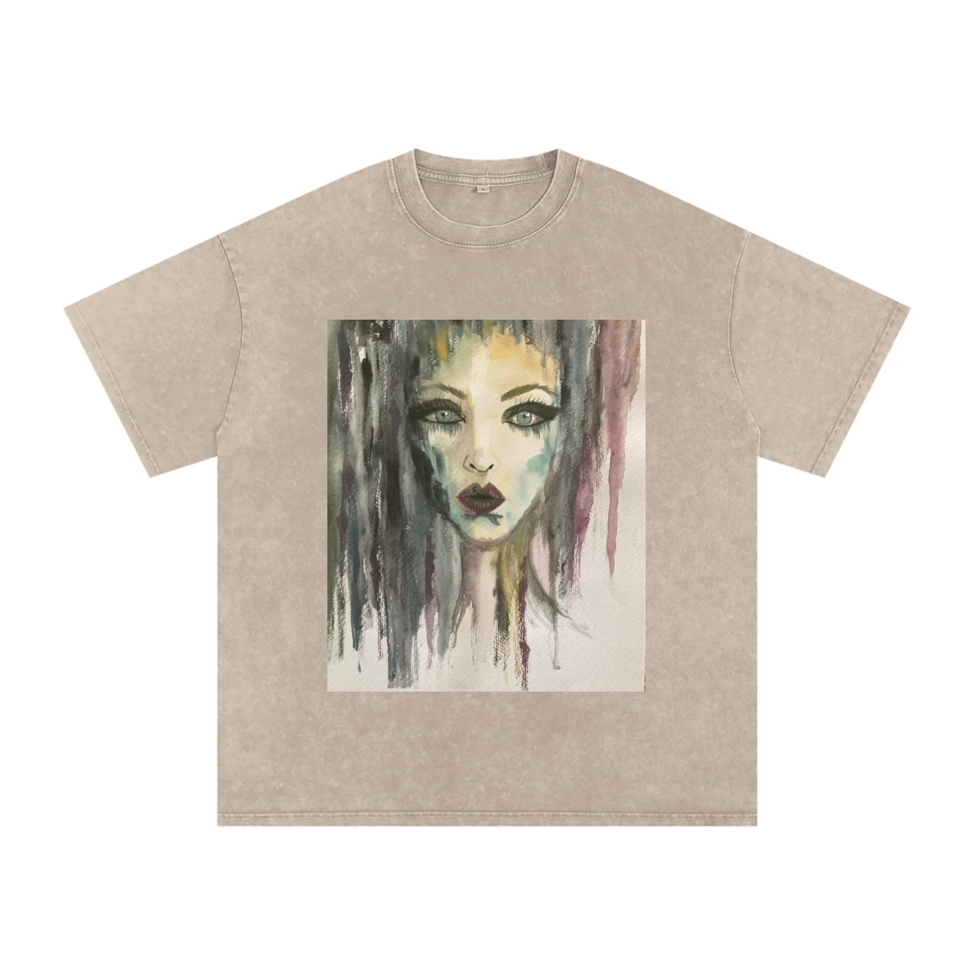 Original Watercolor Woman Snow Washed Cotton T-Shirt