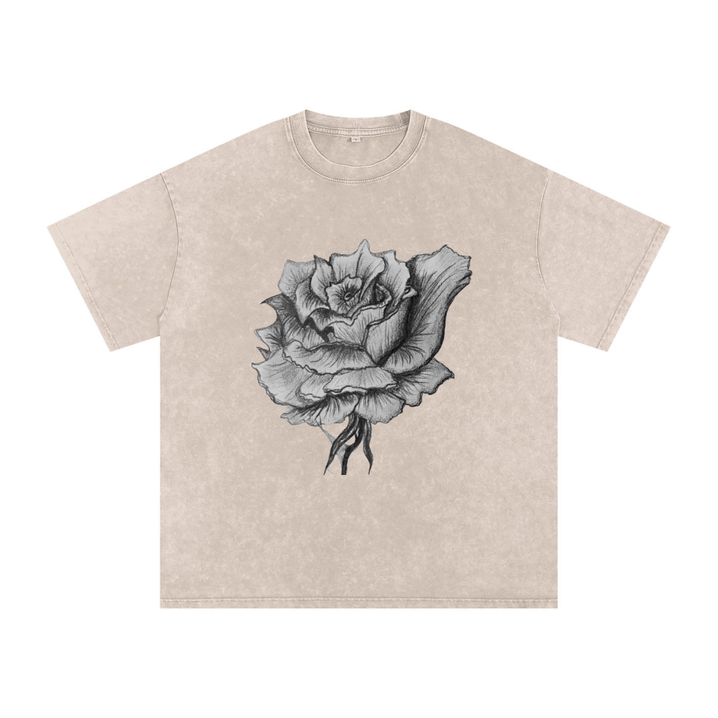 Original Rose Sketch Washed Oversized Cotton T-Shirt