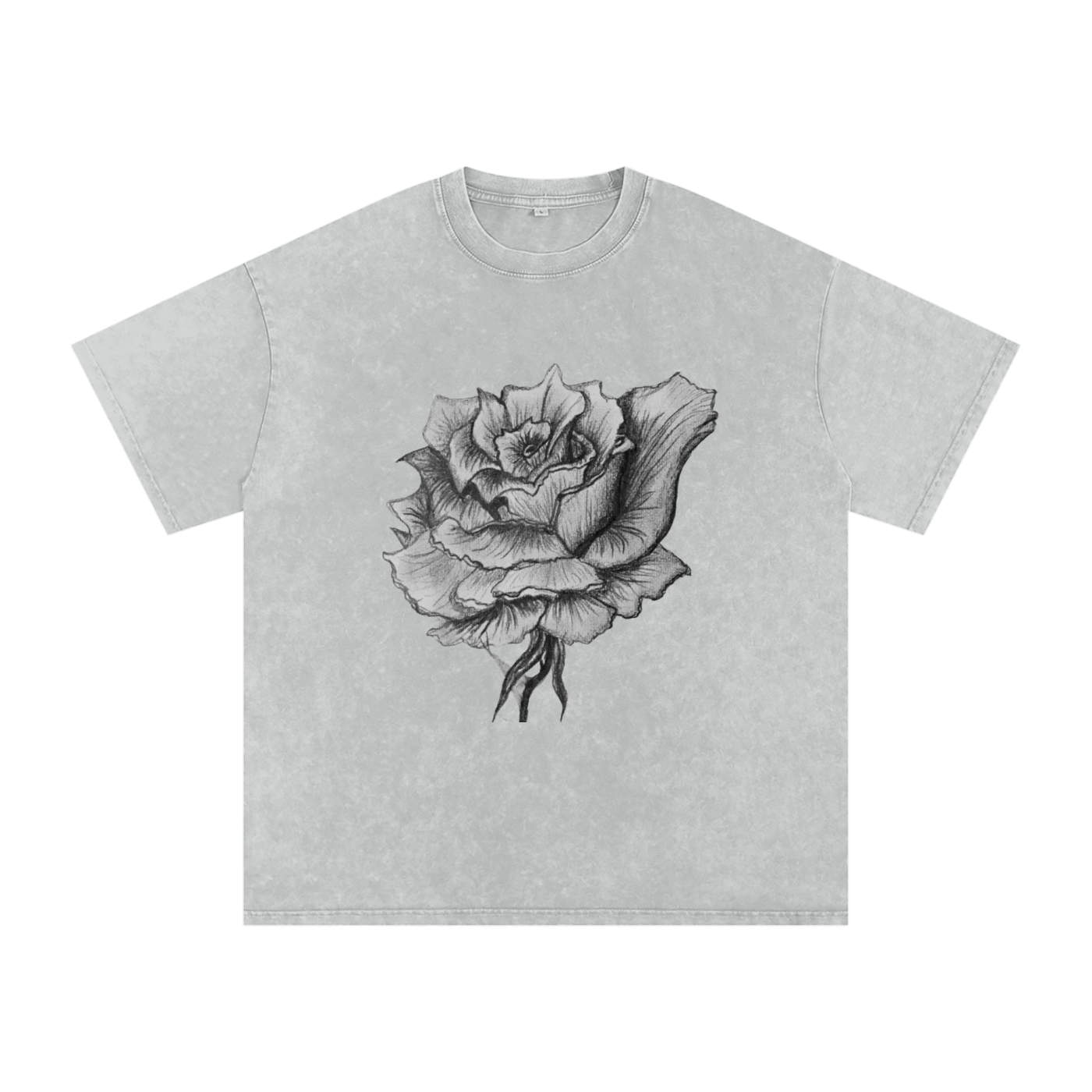 Original Rose Sketch Washed Oversized Cotton T-Shirt