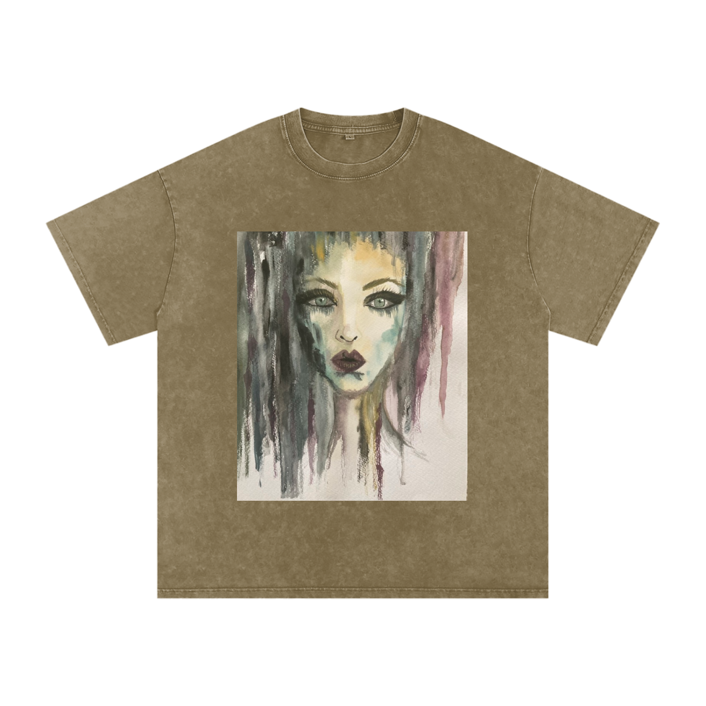 Original Watercolor Woman Snow Washed Cotton T-Shirt