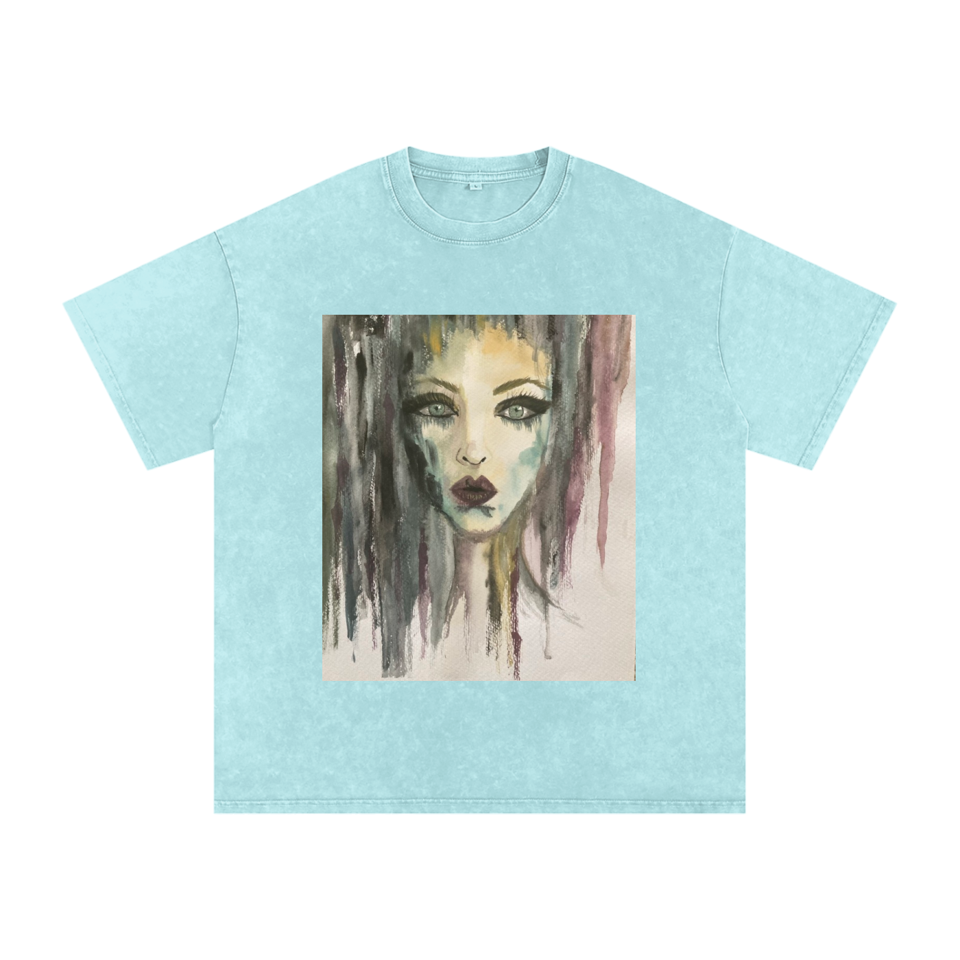 Original Watercolor Woman Snow Washed Cotton T-Shirt