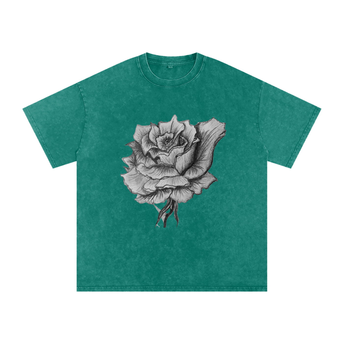 Original Rose Sketch Washed Oversized Cotton T-Shirt