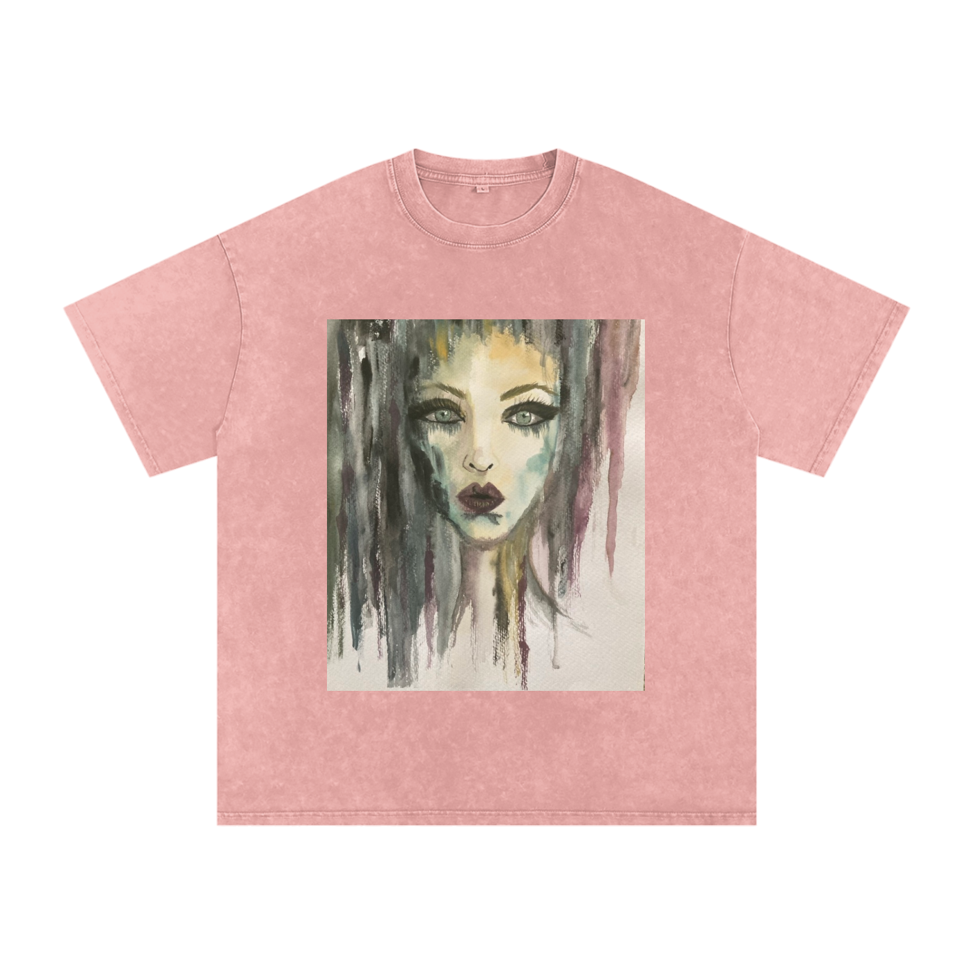 Original Watercolor Woman Snow Washed Cotton T-Shirt