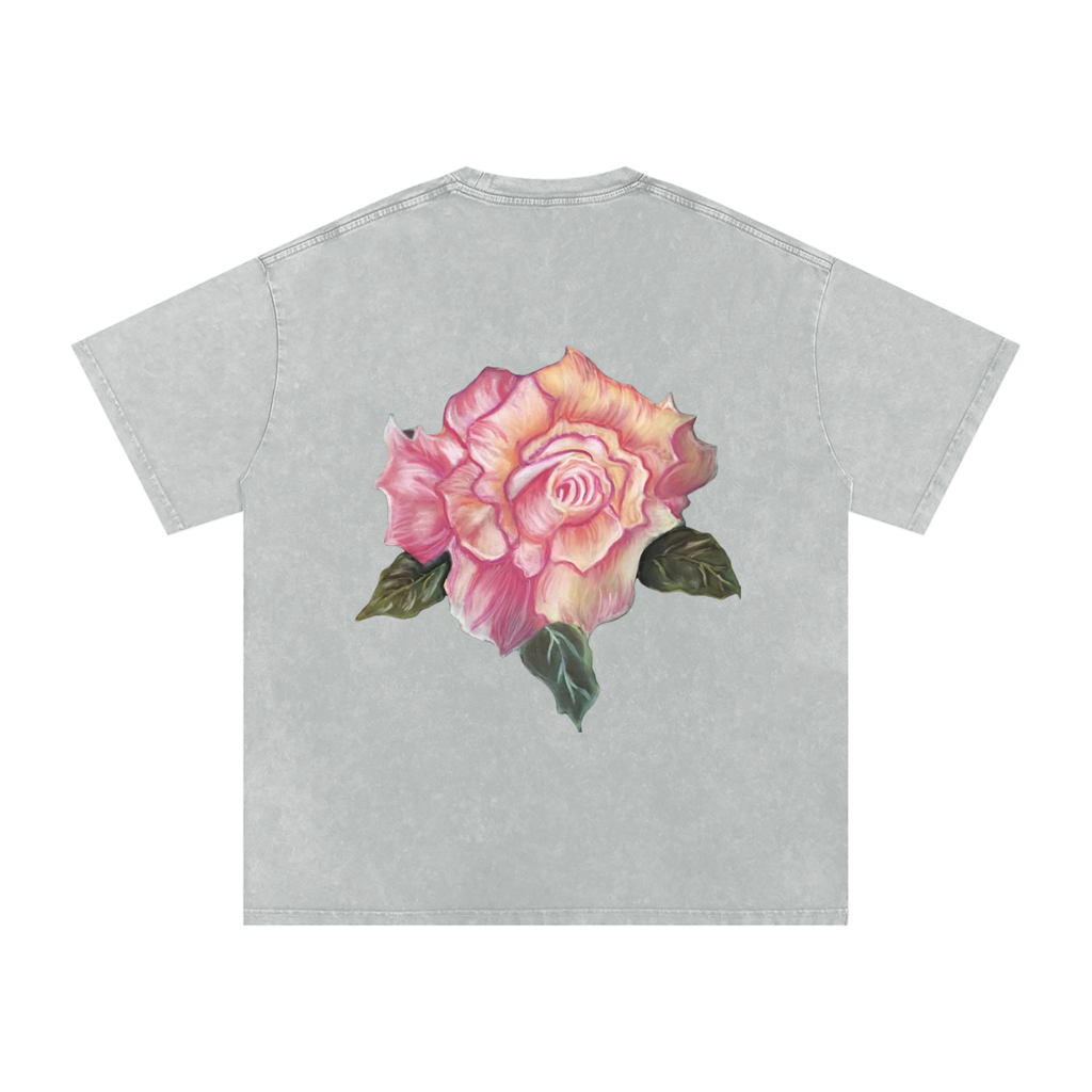 Original Rose Painting Snow Washed Cotton T-Shirt