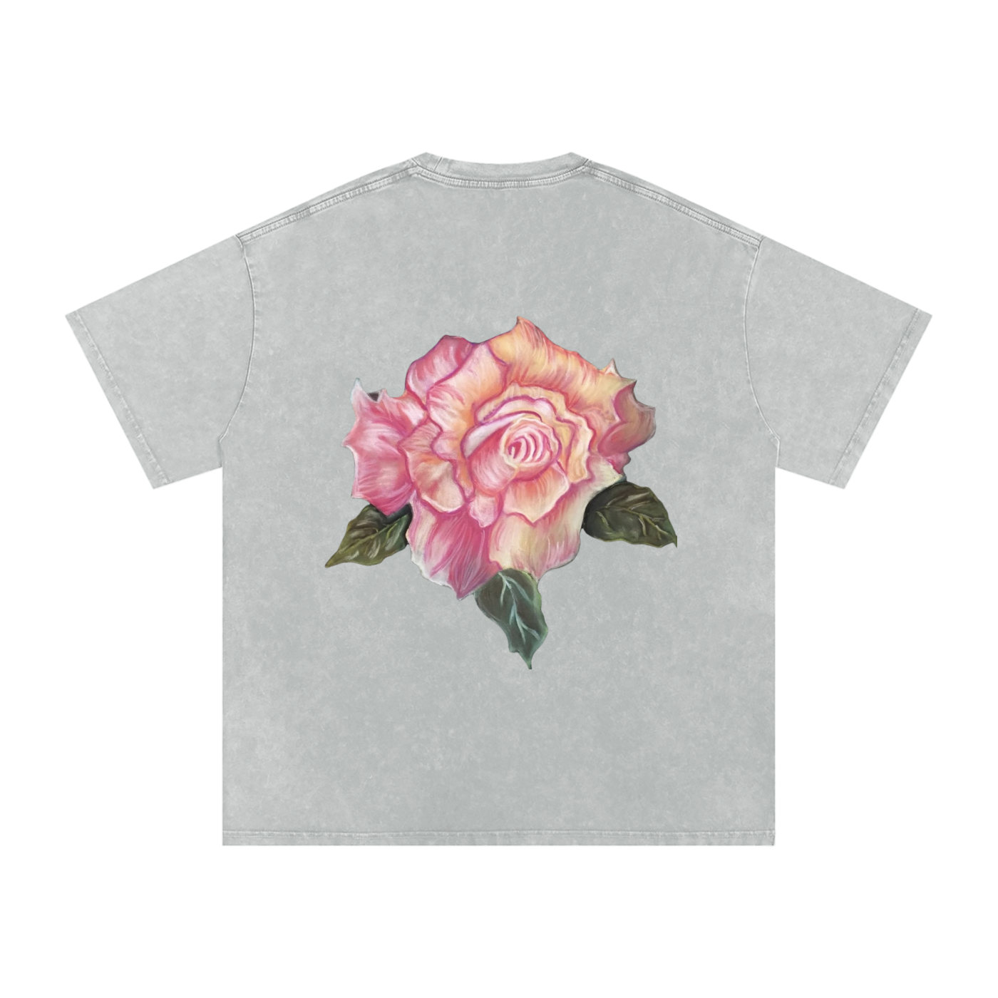 Original Rose Painting Snow Washed Cotton T-Shirt