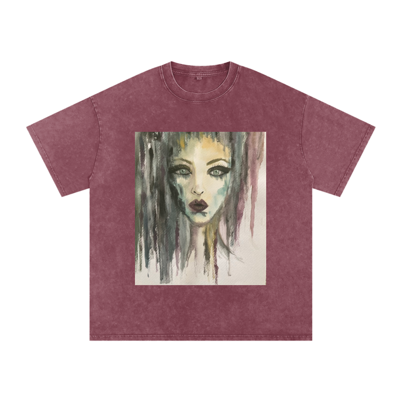 Original Watercolor Woman Snow Washed Cotton T-Shirt