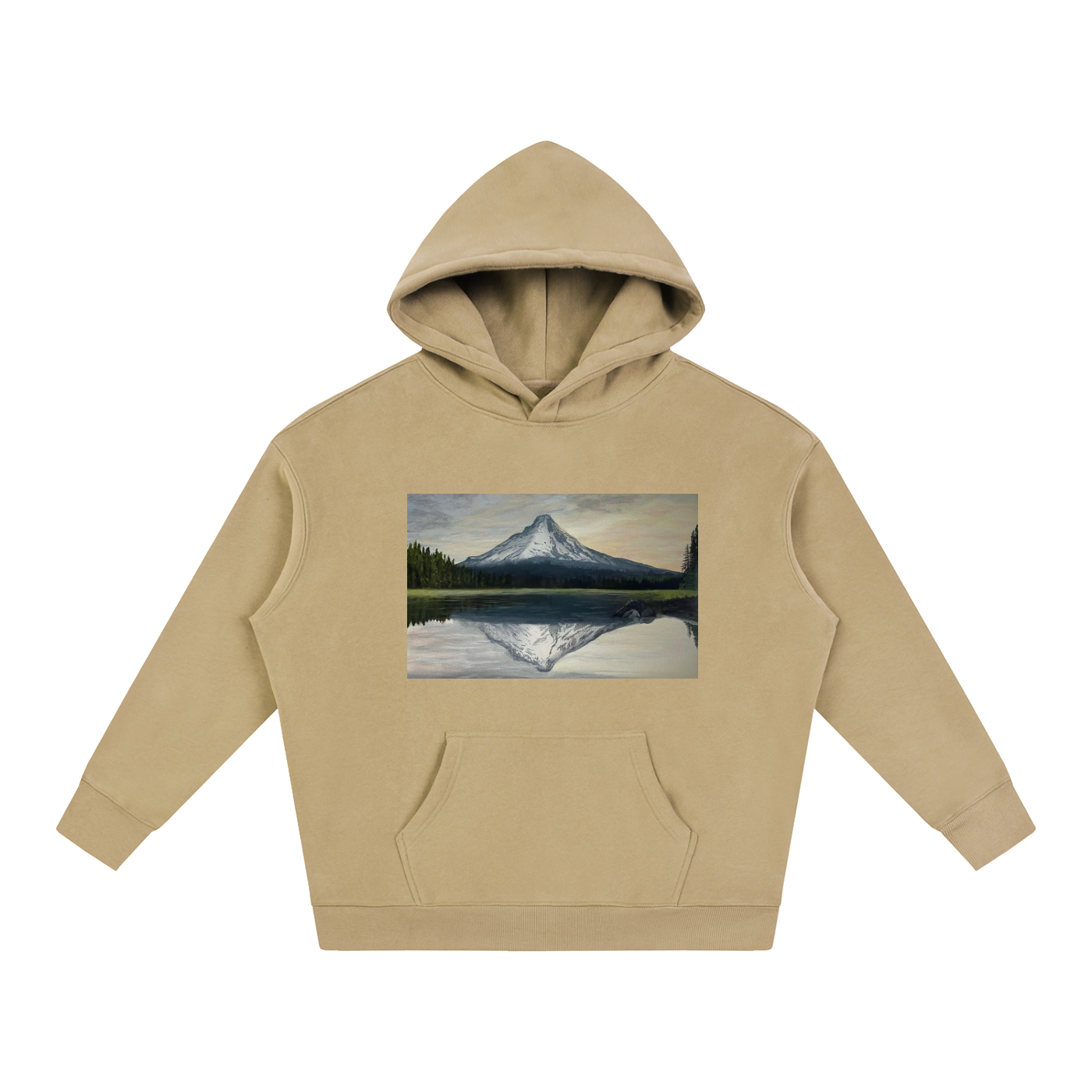 Original Mountain Oil Painting Fleeced Hoodie
